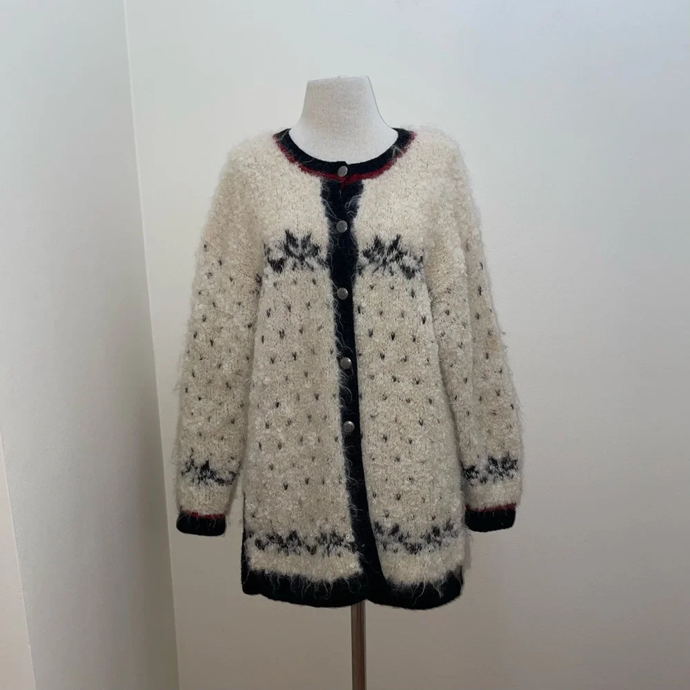 Vintage Jones NY Hand-Knit Mohair/Wool Fuzzy Cozy Cardigan Sweater Size Medium - Picture 14 of 14